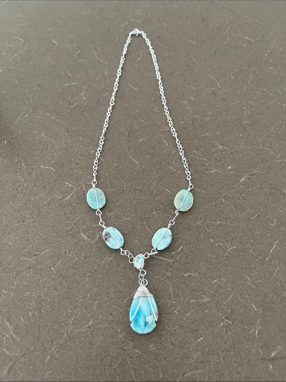 Handmade Blue Teardrop Pendant Necklace - Turquoise Gemstone